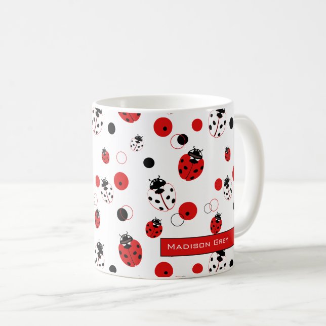 Einfaches Muster aus Rot, Schwarz und Weiß Kaffeetasse (VorderseiteRechts)
