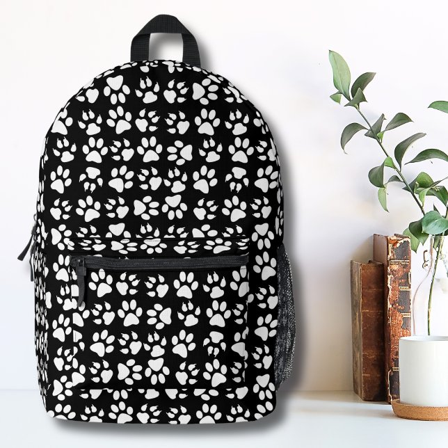 Einfaches Muster Schwarz-weiß Pet Dog Paw Print Bedruckter Rucksack (Simple Pattern Black White Pet Dog Paw Print Printed Backpack )