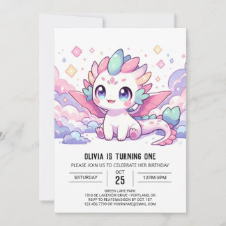 Einfaches Mythisches Drachen 1. Geburtstag Einladung