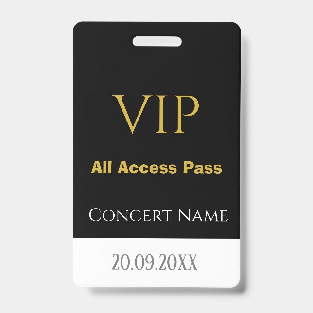 Einfaches Namensdatum VIP All Access Pass Konzert Ausweis (Vorderseite)