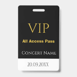 Einfaches Namensdatum VIP All Access Pass Konzert Ausweis
