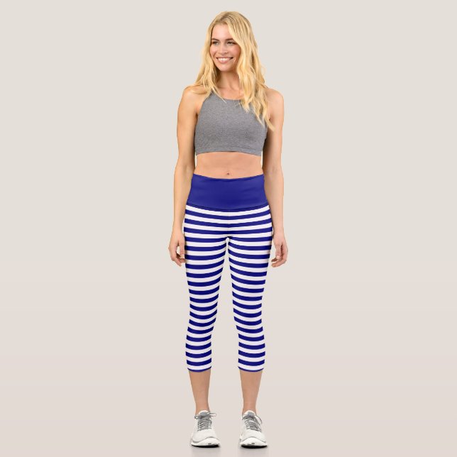 Einfaches Nautical Stripe Muster Capri Leggings (Vorderseite)