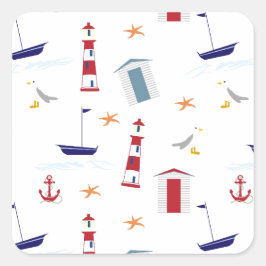 Einfaches Nautikmuster Quadratischer Aufkleber