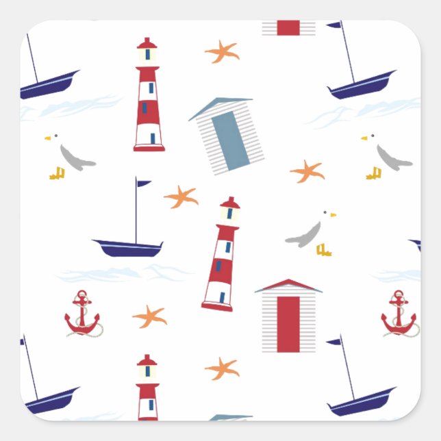Einfaches Nautikmuster Quadratischer Aufkleber (Vorderseite)