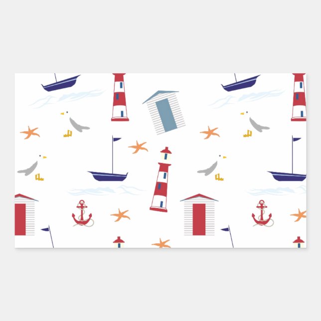Einfaches Nautikmuster Rechteckiger Aufkleber (Vorderseite)