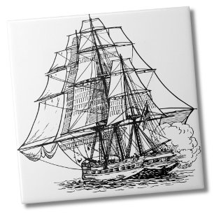 Einfaches nautisches Boot Piratenschiff Fliese