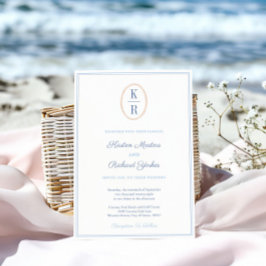 Einfaches nautisches Monogramm Blau-Weiße Hochzeit Einladung