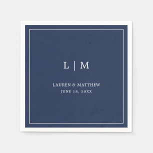 Einfaches Navy Blau Monogramm Elegante Hochzeit Serviette