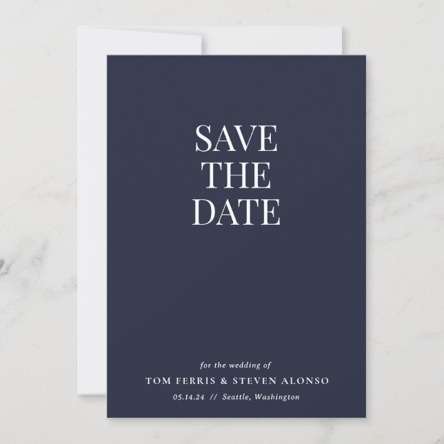 Einfaches Navy-Blau Save the Date Einladung (Vorderseite)