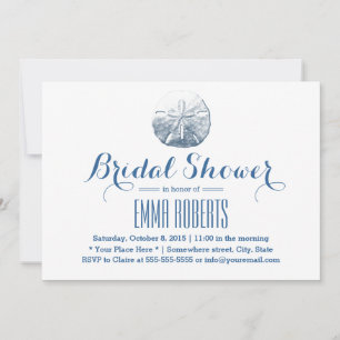 Einfaches Navy Blue Sand Dollar Beach Brautparty Einladung