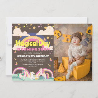 Einfaches Niedliches Girl Foto Unicorn Erstgeburte Einladung
