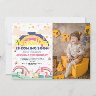 Einfaches Niedliches Girl Foto Unicorn Erstgeburte Einladung