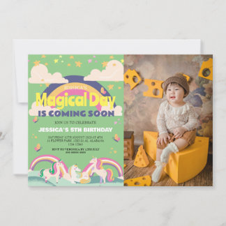 Einfaches Niedliches Girl Foto Unicorn Erstgeburte Einladung