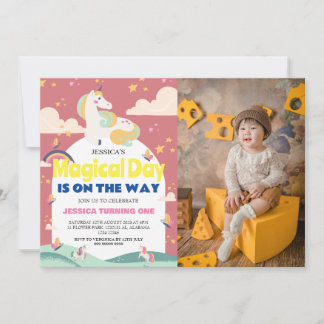 Einfaches Niedliches Girl Foto Unicorn Erstgeburte Einladung