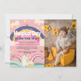 Einfaches Niedliches Girl Foto Unicorn Erstgeburte Einladung