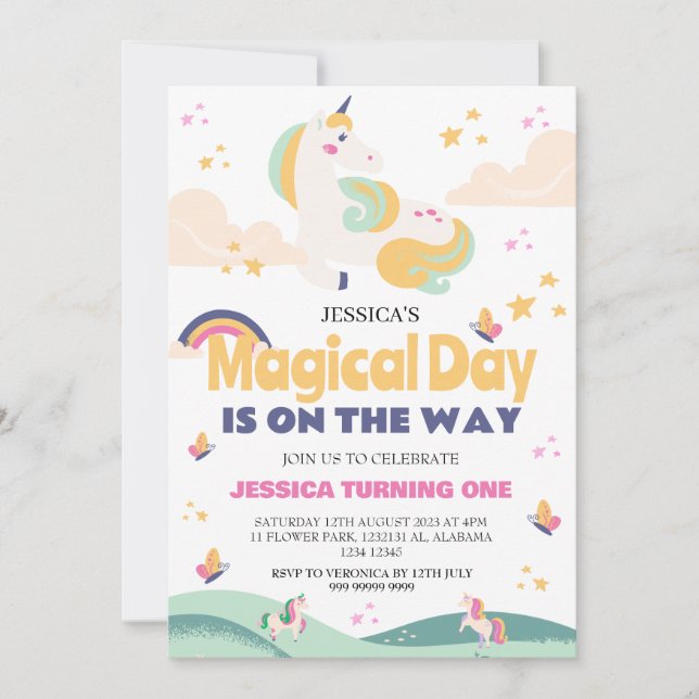 Einfaches Niedliches Girl Foto Unicorn Erstgeburte Einladung (Vorderseite)