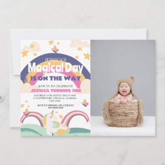 Einfaches Niedliches Girl Foto Unicorn Erstgeburte Einladung
