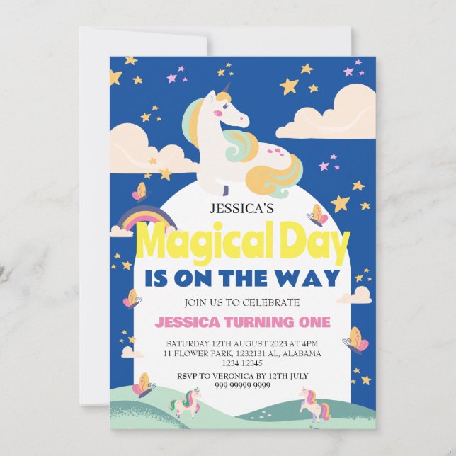 Einfaches Niedliches Girl Foto Unicorn Erstgeburte Einladung (Vorderseite)