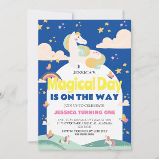 Einfaches Niedliches Girl Foto Unicorn Erstgeburte Einladung