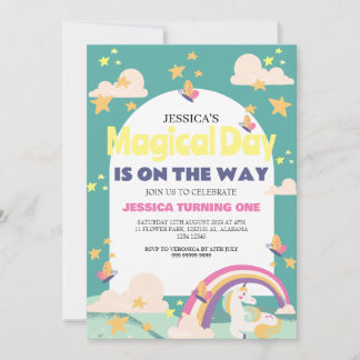 Einfaches Niedliches Girl Foto Unicorn Erstgeburte Einladung