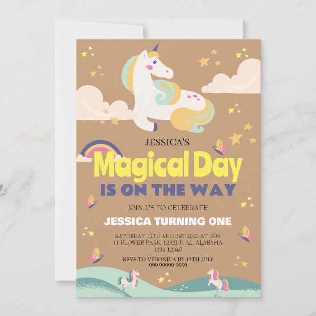 Einfaches Niedliches Girl Foto Unicorn Erstgeburte Einladung (Vorderseite)