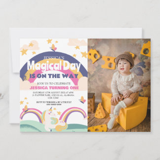 Einfaches Niedliches Girl Foto Unicorn Erstgeburte Einladung