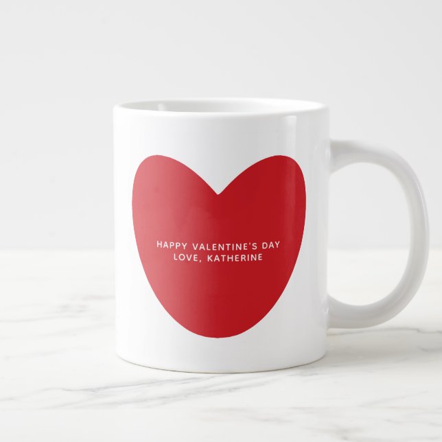 Einfaches niedliches Herz personalisiert Valentins Jumbo-Tasse (Rechts)