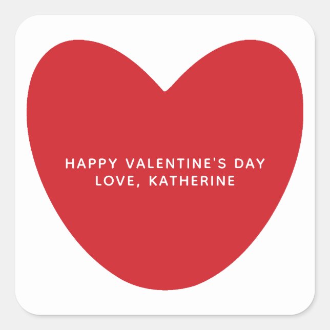 Einfaches niedliches Herz personalisiert Valentins Quadratischer Aufkleber (Vorderseite)