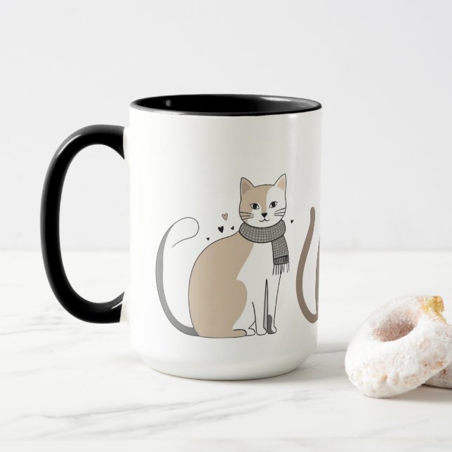 Einfaches niedliches Katzenmiedetier mit Valentini Tasse (Mit Donut)
