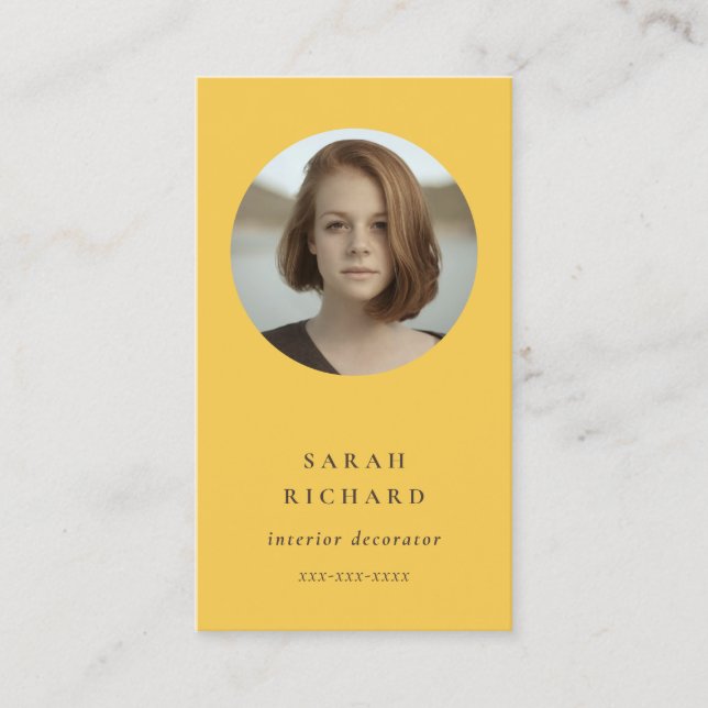 Einfaches Ockergelbes Berufliches Foto Visitenkarte (Vorderseite)