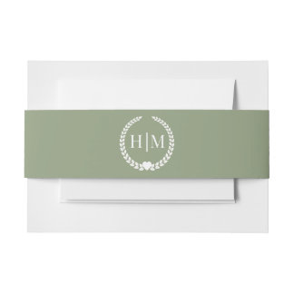 Einfaches Oliven Grün Minimalistisches Monogramm Einladungsbanderole