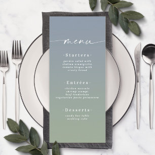Einfaches Ombre Dusty Blue & Green Wedding Menu Menükarte