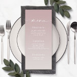 Einfaches Ombre Mauve & Gardenia White Wedding Men Menükarte<br><div class="desc">Einfache Ombre Mauve Pink & Gardenia White Wedding Rezeption Abendessen Menü. Diese moderne schicke Menu-Karte ist einfach klassisch und elegant mit einem subtilen ombre-Farbverlauf und einem hübschen Signatur-Script-Kalligraphie-Schriftart mit Schwänzen. Im neuen Farbraum gezeigt. Erhältlich in mehreren Farboptionen, oder fühlen Sie sich frei, die Farben aus dem Editor zu bearbeiten (klicken...</div>