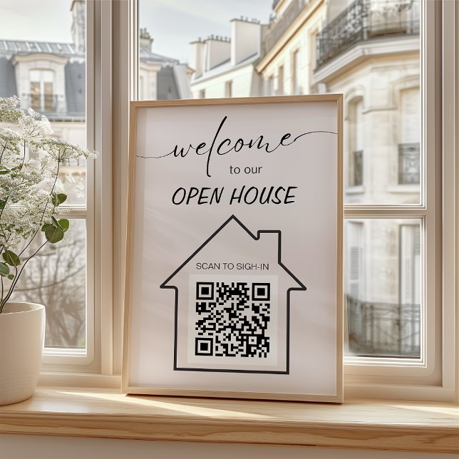 Einfaches Open House-Anwesen-Zeichen für QR-Code Flyer (Simple Real Estate Open House Sign In QR Code Flyer)