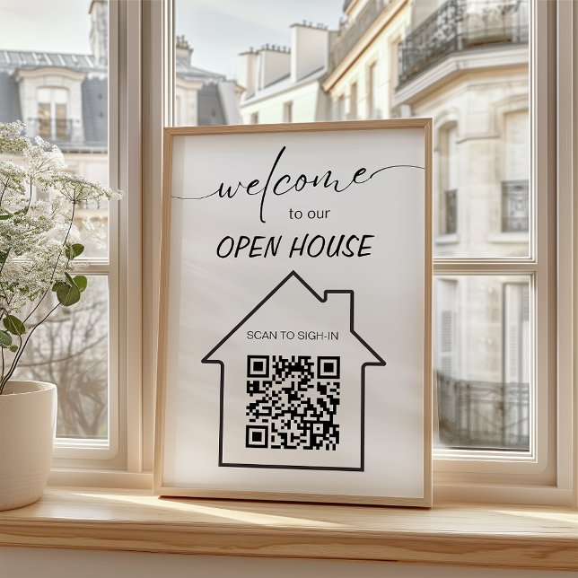 Einfaches Open House-Anwesen-Zeichen für QR-Code Flyer (Simple Real Estate Open House Sign In QR Code Flyer)