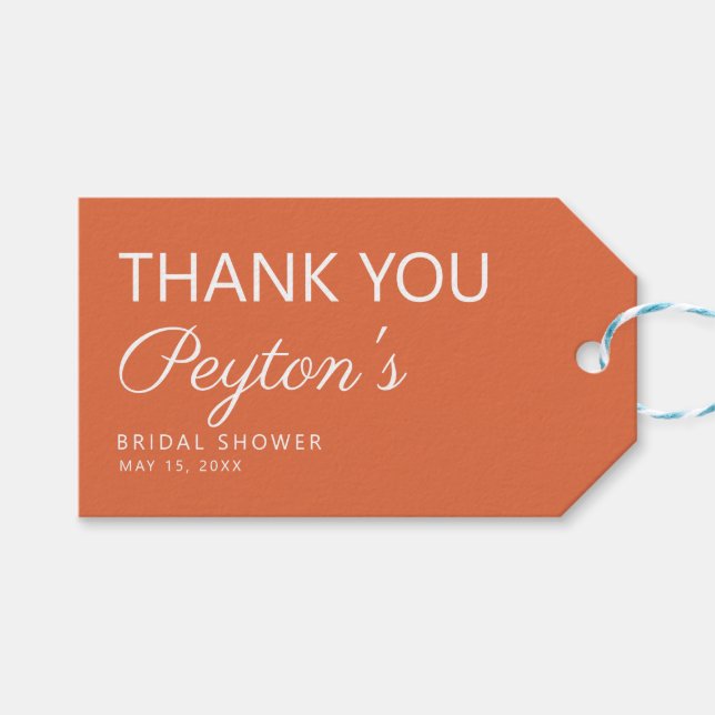 Einfaches Orange Brautparty Vielen Dank Geschenkanhänger (Vorderseite (Horizontal))