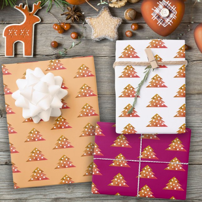 Einfaches Orangefarbenes Weihnachtsbaummuster Geschenkpapier Set (Von Creator hochgeladen)