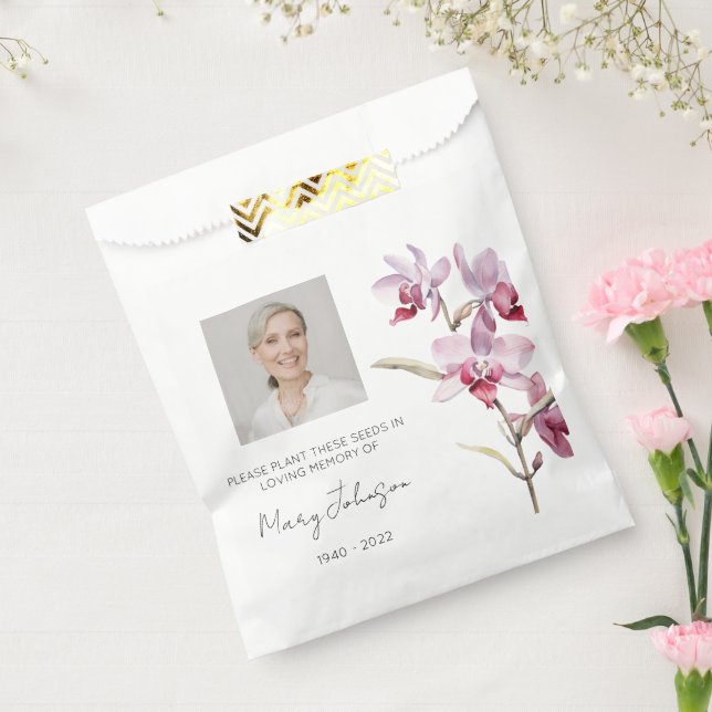 Einfaches Orchideen-Foto-Trauer-Samen Geschenktütchen (Versiegelt)