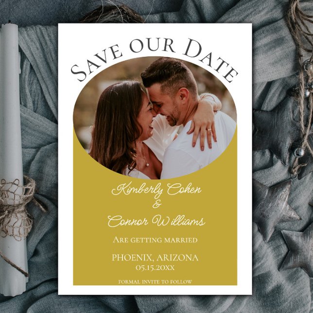 Einfaches ovales Foto Save the Date | Marigold (Marigold Simple Oval Photo Save the Date)