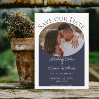 Einfaches ovales Foto Save the Date | Navy Blue