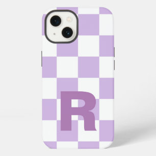 Einfaches Pastell-Lila Flieder Karomuster Monogram iPhone 13 Hülle