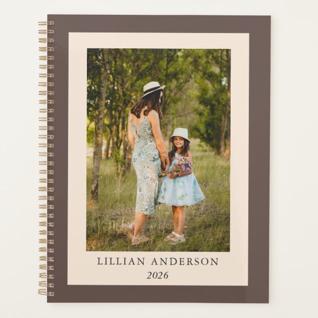 Einfaches Personalisiertes Foto Boho Brown Planer (Vorderseite)
