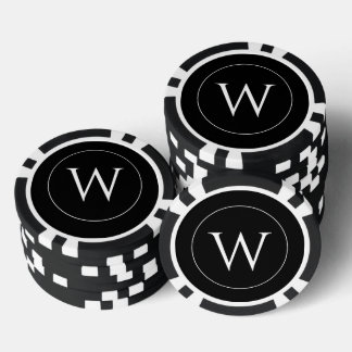 Einfaches personalisiertes Monogramm in Schwarz un Pokerchips