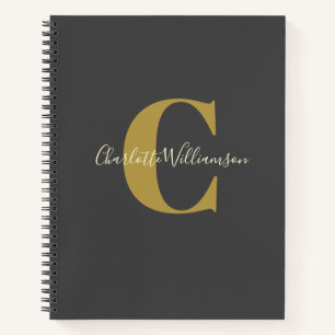 Einfaches personalisiertes Monogramm in schwarzem Notizbuch