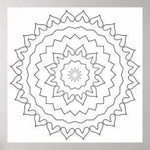 Einfaches Petal Ring Mandala Malvorlagen-Design Poster
