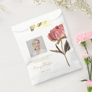 Einfaches Pfingstrosen-Foto-Trauer-Samen Geschenktütchen