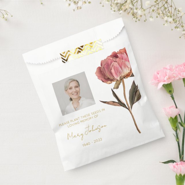 Einfaches Pfingstrosen-Foto-Trauer-Samen Geschenktütchen (Versiegelt)
