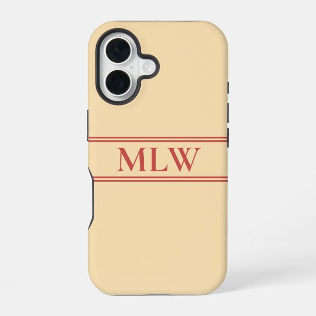 Einfaches Pfirsich und rotes monogrammiertes  iPhone 16 Hülle (Rückseite)
