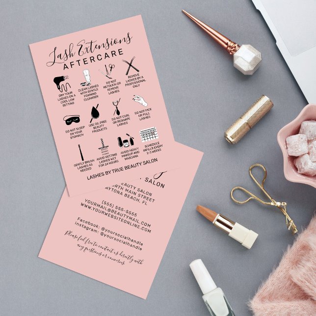 Einfaches Pink Lash Extensions Aftercare Symbol Visitenkarte (Von Creator hochgeladen)