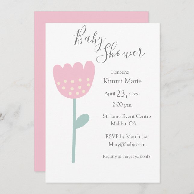 Einfaches Pink Tulip Minimalistisches Watercolor-S Einladung (Vorne/Hinten)